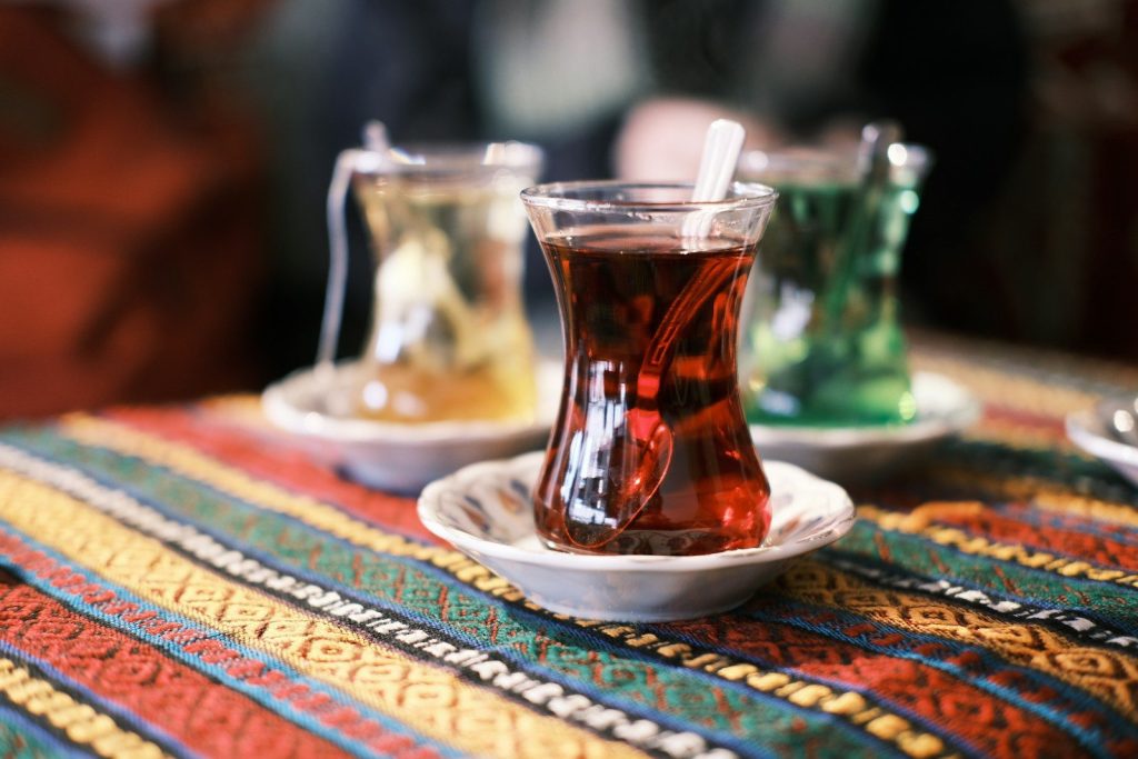 istanbul turkey: a cup of tea on a plate on a table